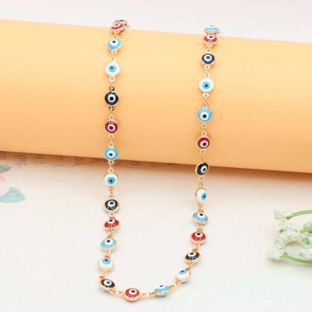 Colorful Evil Eye Necklace in Rose Gold Finish, Adjustable Chain, XPNL0389